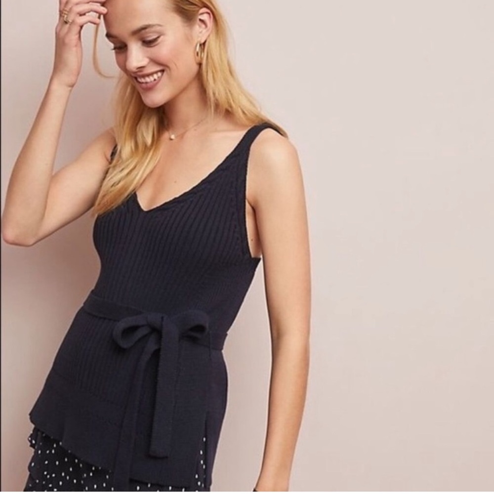 Navy Moth by Anthropologie Sweater Tank with Waist Tie
